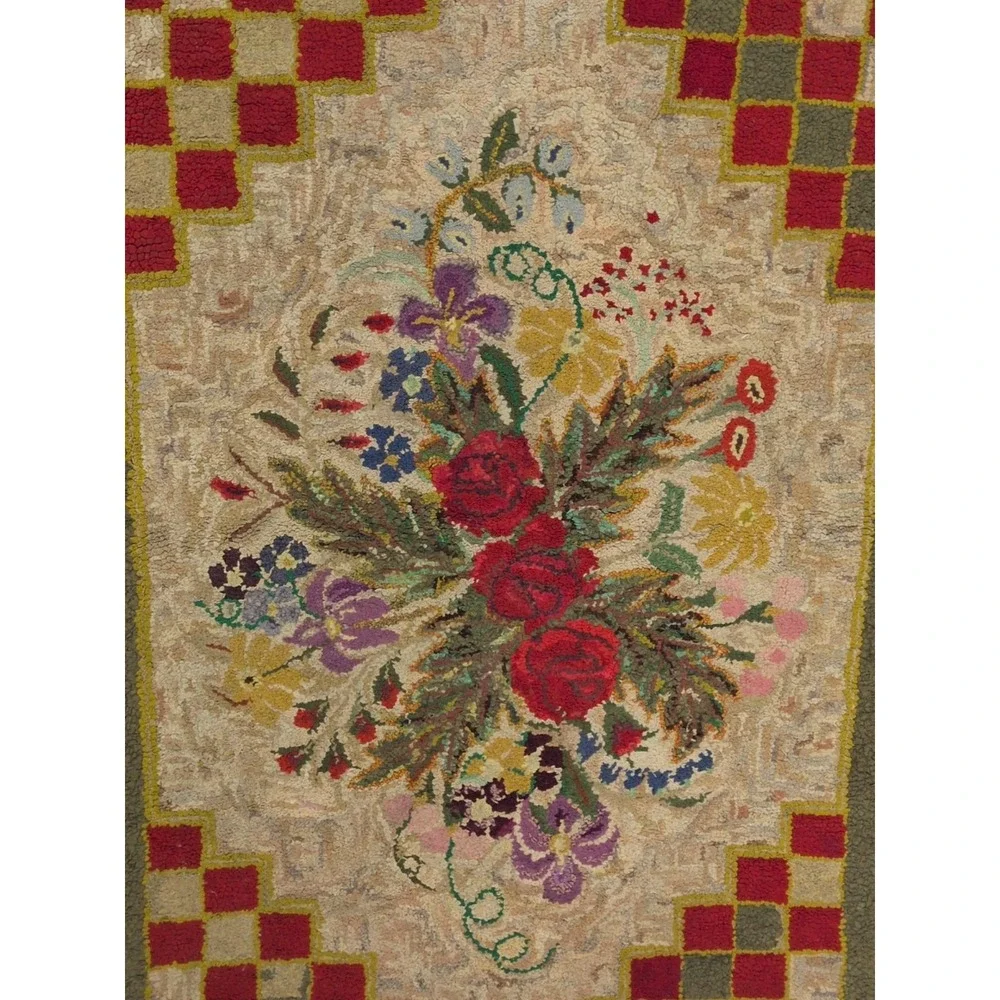 VTG Antique Hooked Rug Large 76